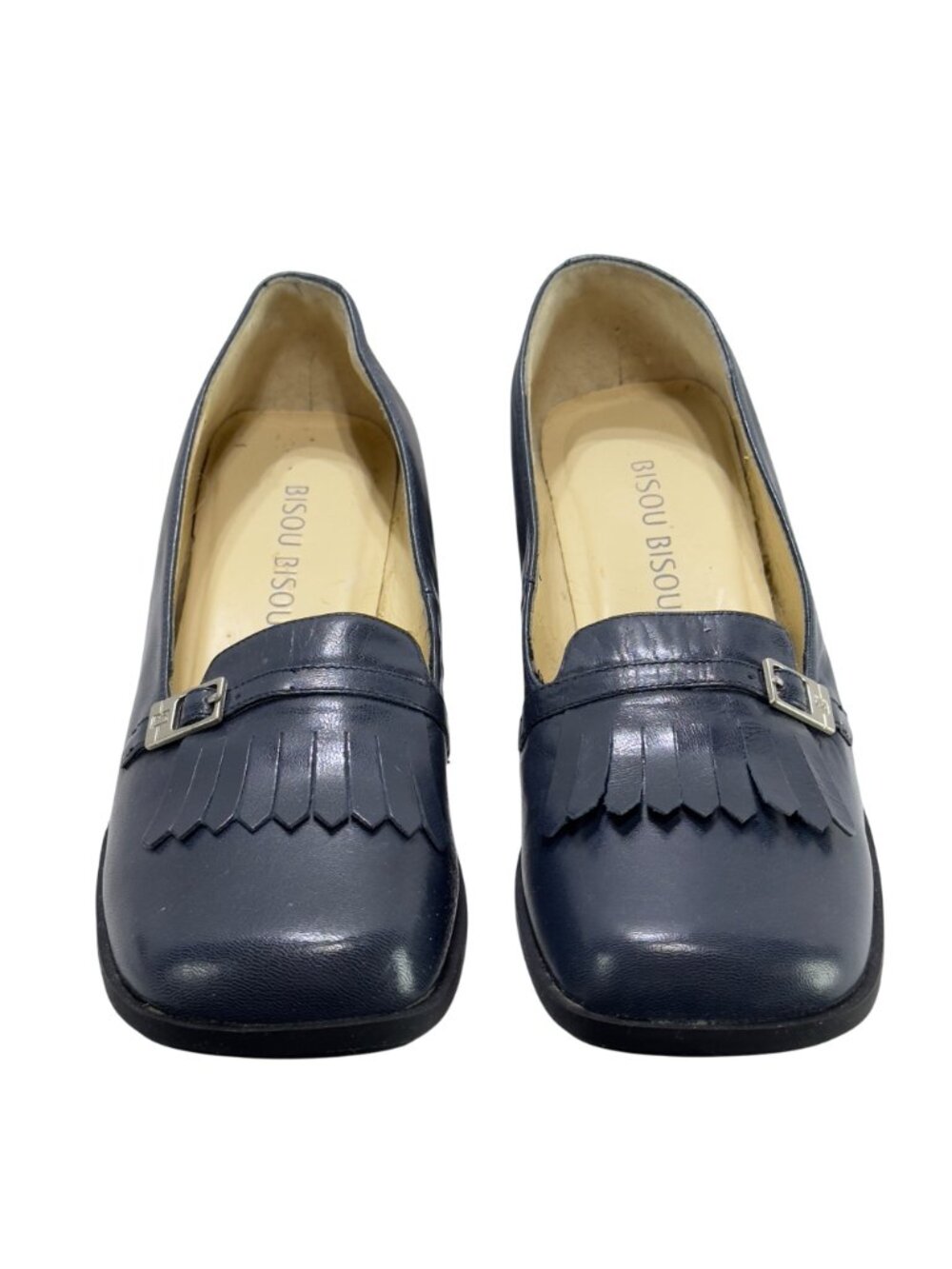 BISOU BISOU Dutch Navy Loafers Women's Leather Fringed Vamp Size 7B Shoes - Picture 13 of 13